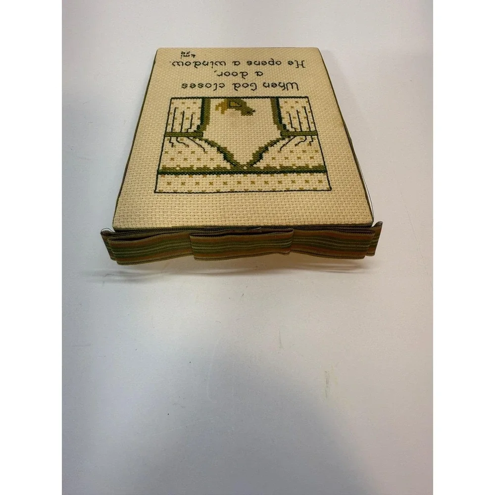 Vintage 1979 Cross Stitch Wall Art When God Closes a Door He Opens a Window 5x7